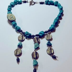 Vintage Southwestern Bronze Turquoise Beaded Charm Necklace jewelry